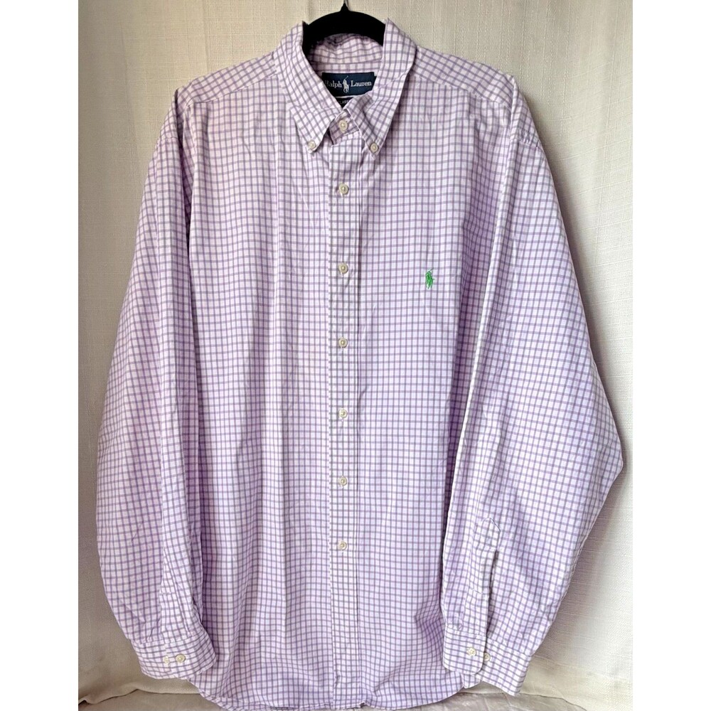 Ralph Lauren Mens 17.5 34/35 Yarmouth Button Down Purple Micro Check Cottn Shirt